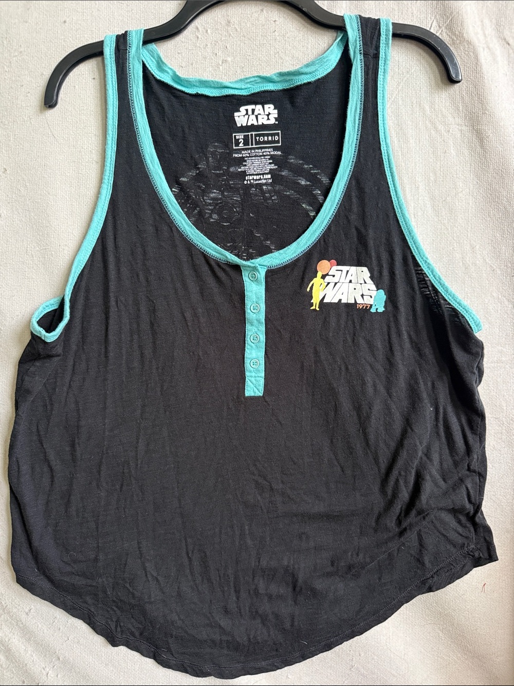 torrid Black Tank Top with Teal Trim - Star Wars Graphic